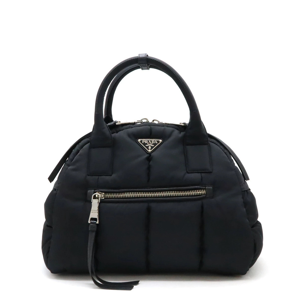 Prada Bomber Handbag Tote Bag Leather NERO Black